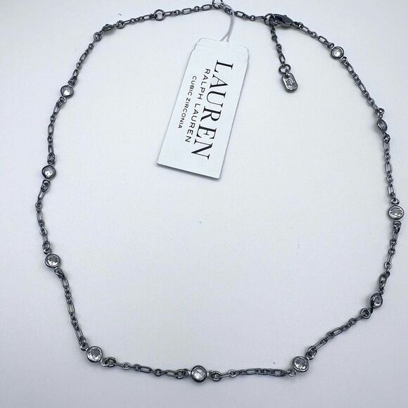 Lauren Ralph Lauren Silver Chain Necklace with cz - Picture 3 of 6